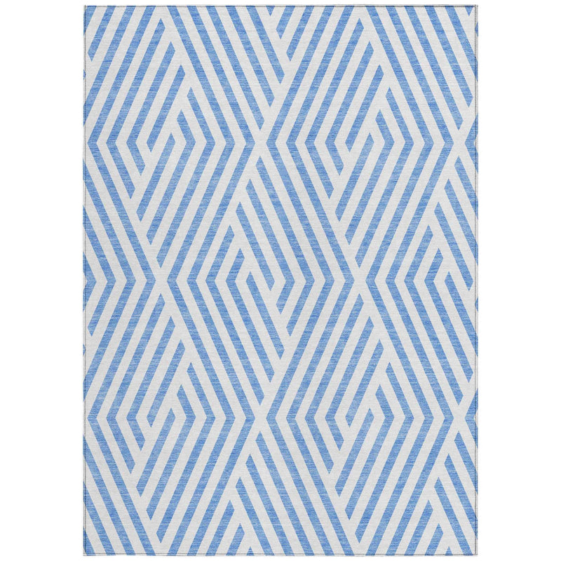 10' X 14' Blue And Ivory Geometric Washable Indoor Outdoor Area Rug
