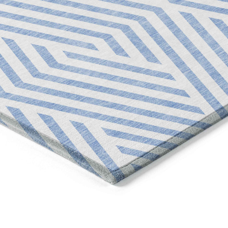 10' X 14' Blue And Ivory Geometric Washable Indoor Outdoor Area Rug