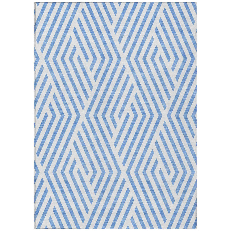 10' X 14' Blue And Ivory Geometric Washable Indoor Outdoor Area Rug