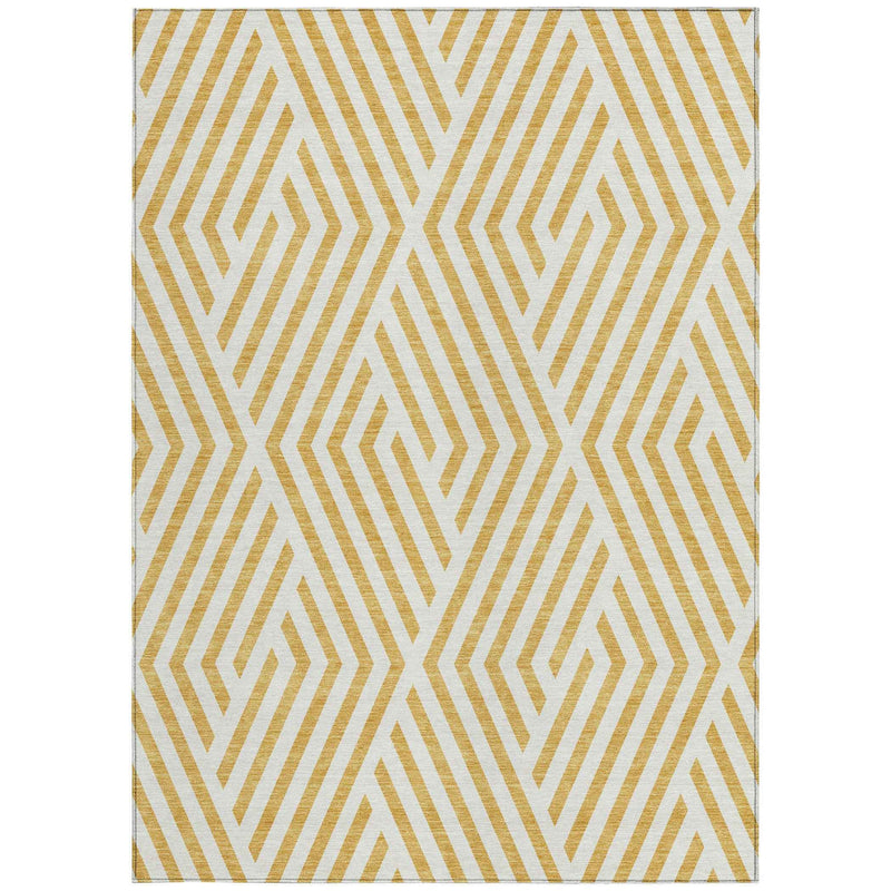 9' X 12' Gold And White Geometric Washable Indoor Outdoor Area Rug