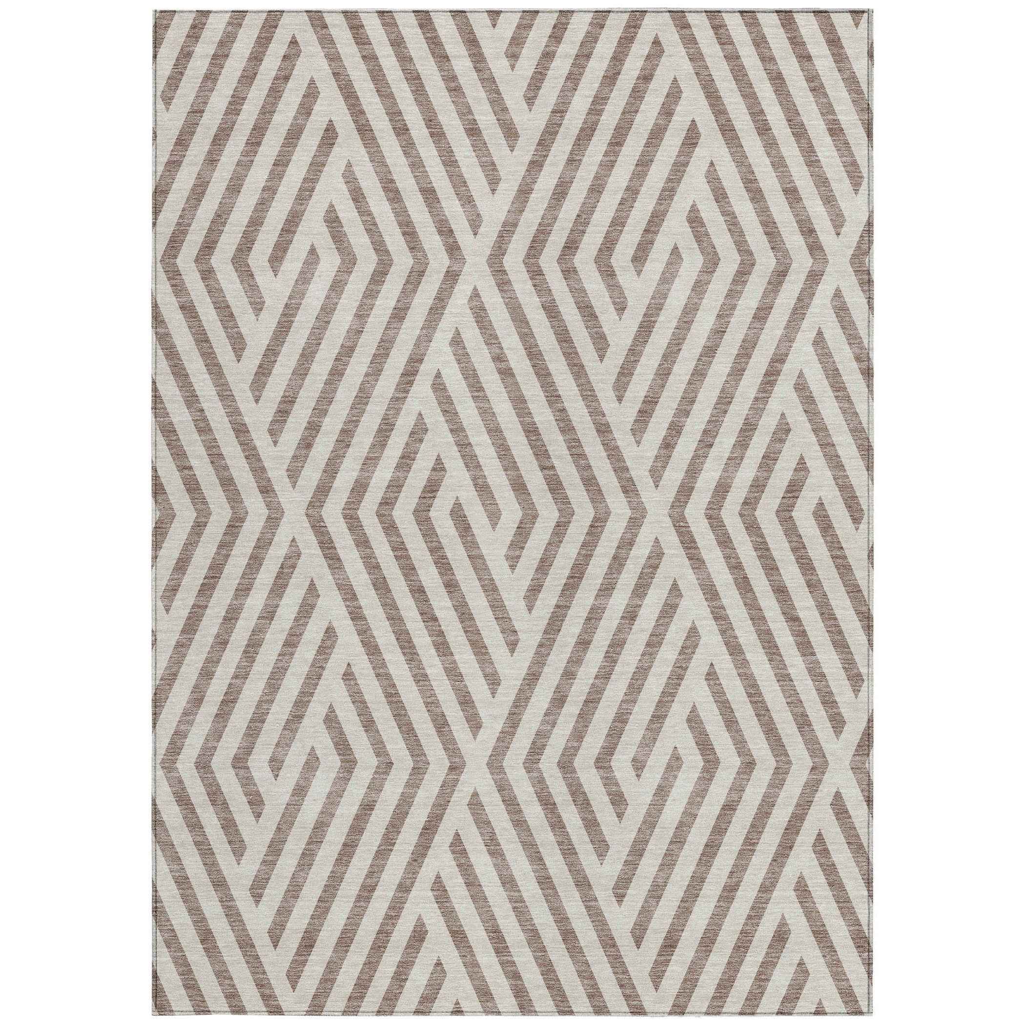 3' X 5' Taupe and Ivory Geometric Washable Non Skid Indoor Outdoor Area Rug