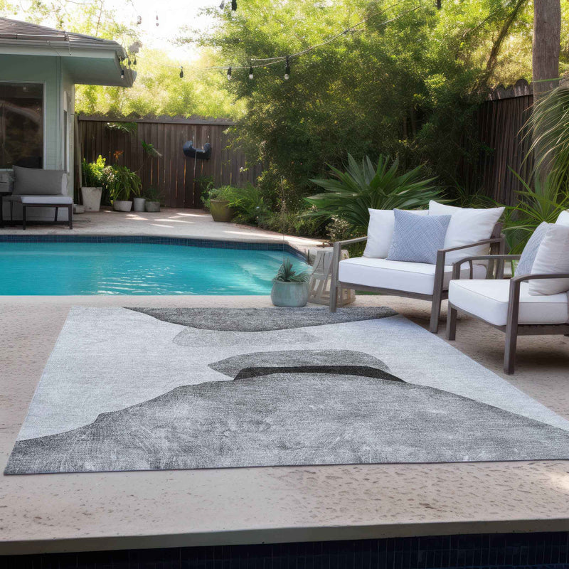 8' X 10' Gray and Black Abstract Washable Non Skid Indoor Outdoor Area Rug