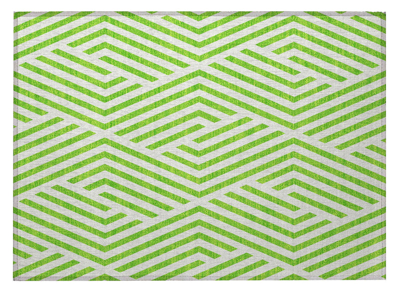 2' X 3' Lime Green and White Geometric Washable Non Skid Indoor Outdoor Area Rug