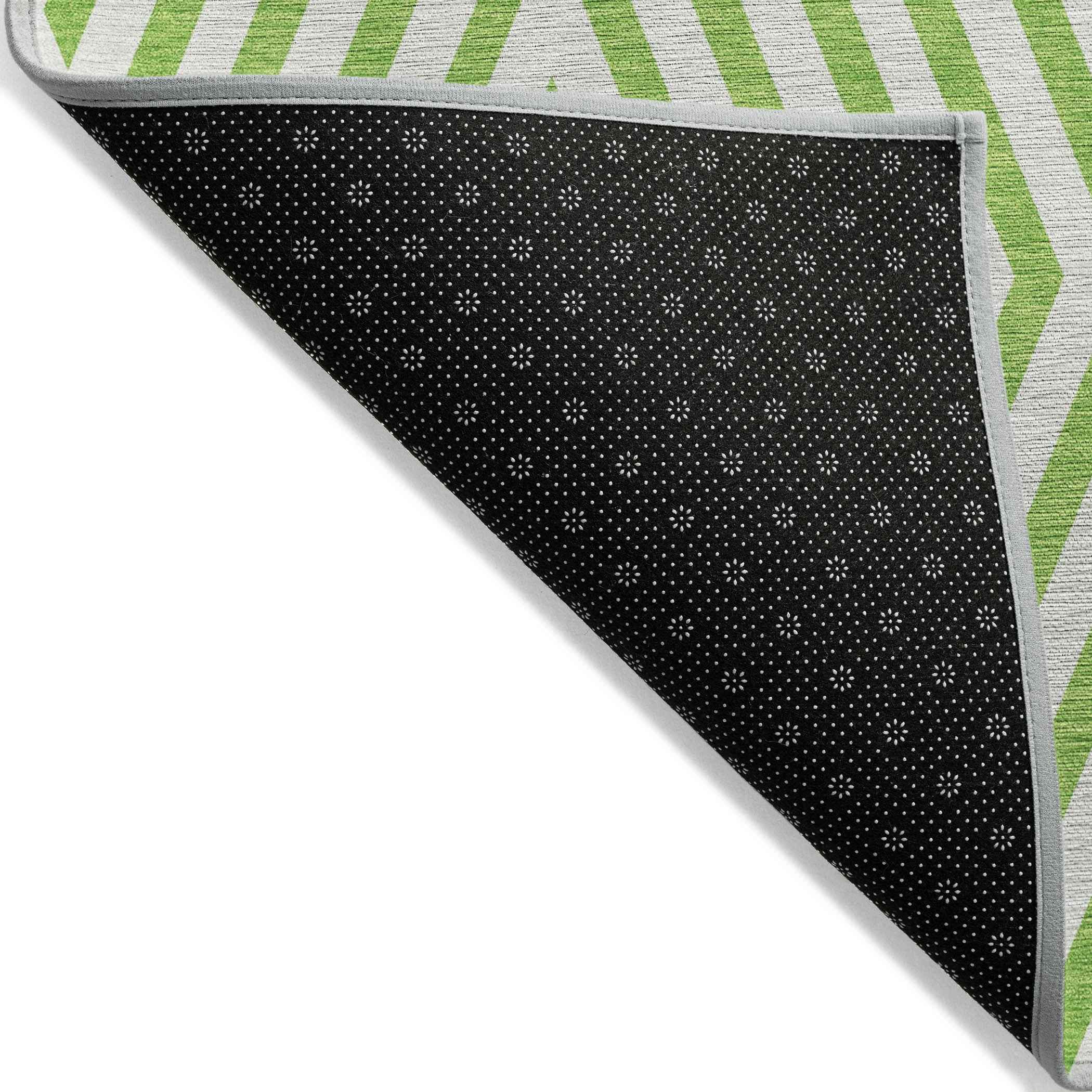 2' X 3' Lime Green and White Geometric Washable Non Skid Indoor Outdoor Area Rug