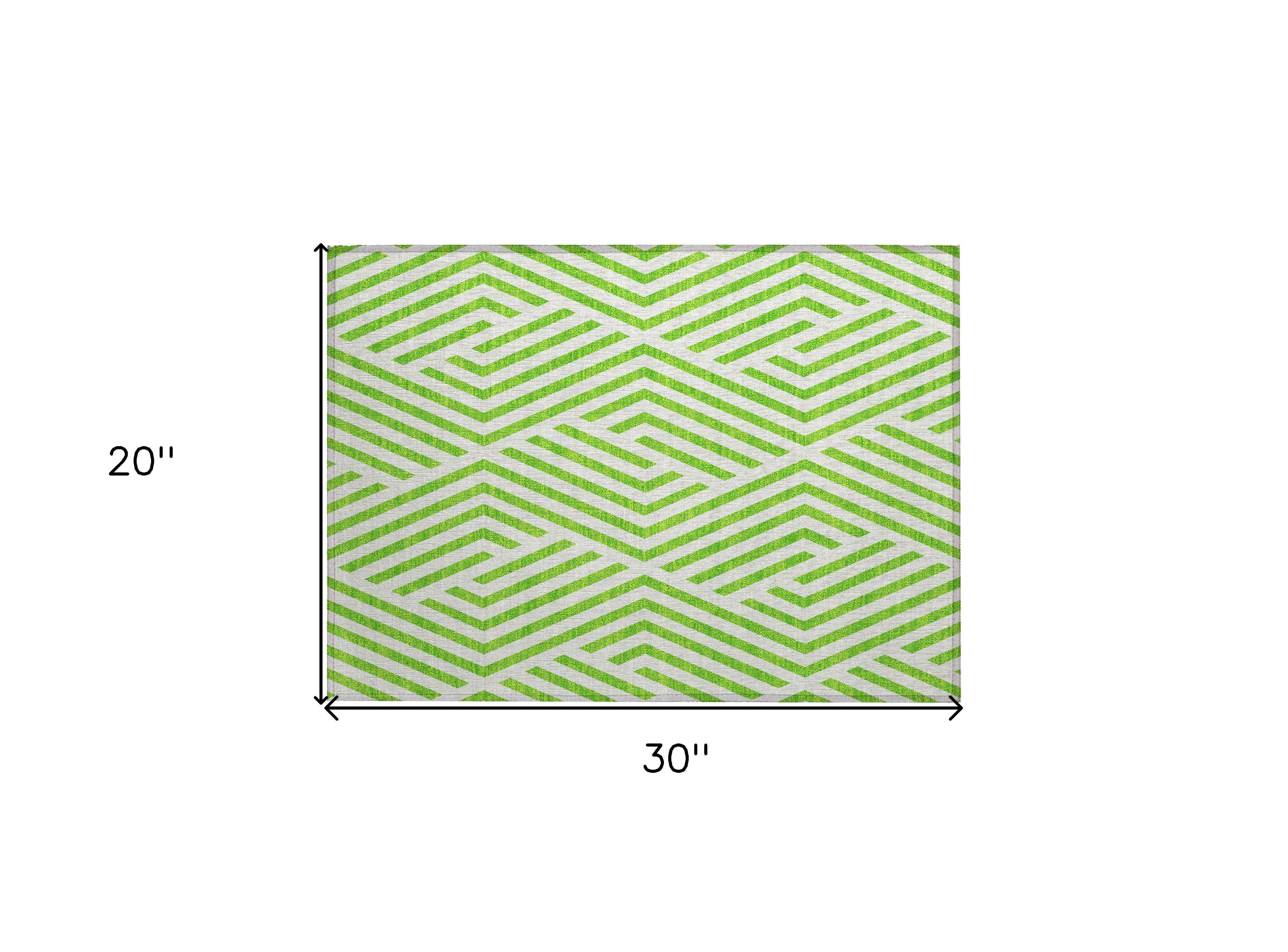 2' X 3' Lime Green and White Geometric Washable Non Skid Indoor Outdoor Area Rug
