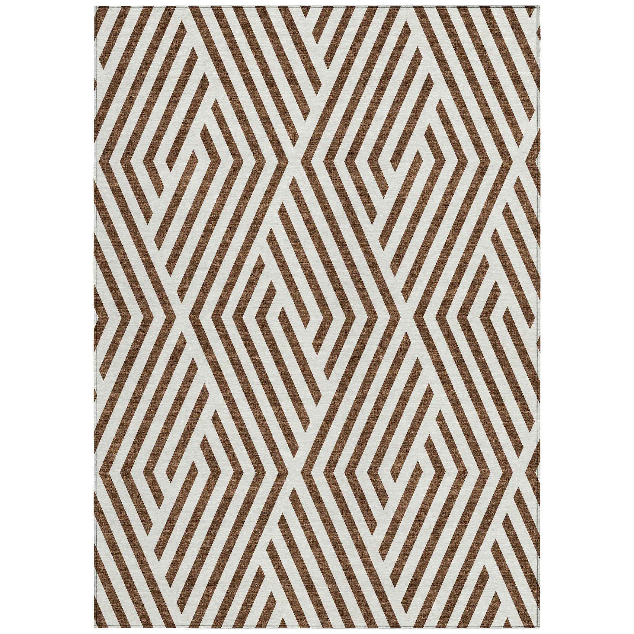 3' X 5' Brown and White Geometric Washable Non Skid Indoor Outdoor Area Rug
