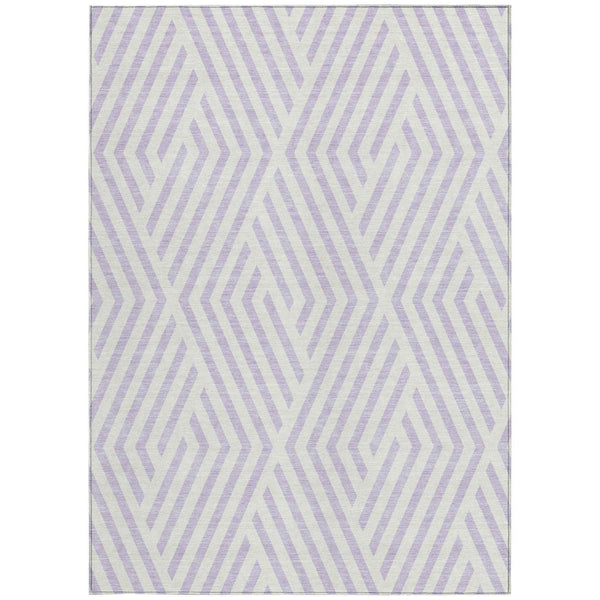 9' X 12' Lavender and Ivory Geometric Washable Non Skid Indoor Outdoor Area Rug