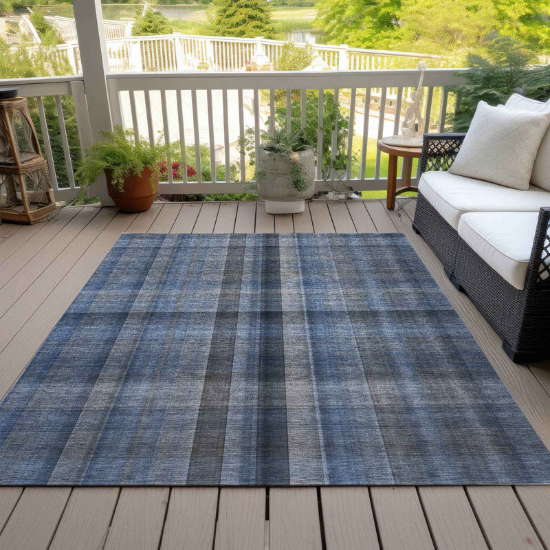 8' X 10' Blue Plaid Washable Non Skid Indoor Outdoor Area Rug