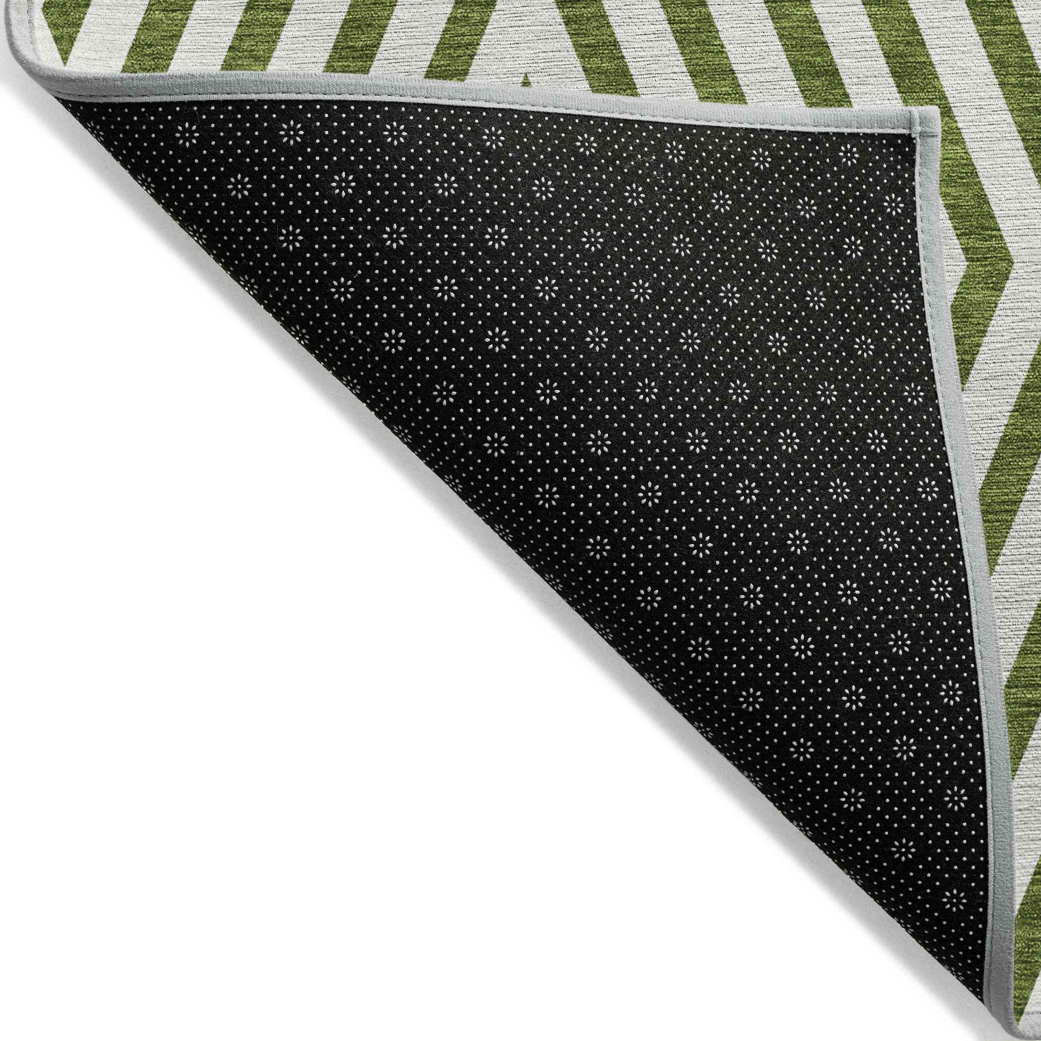 3' X 5' Lime Green and White Geometric Washable Non Skid Indoor Outdoor Area Rug