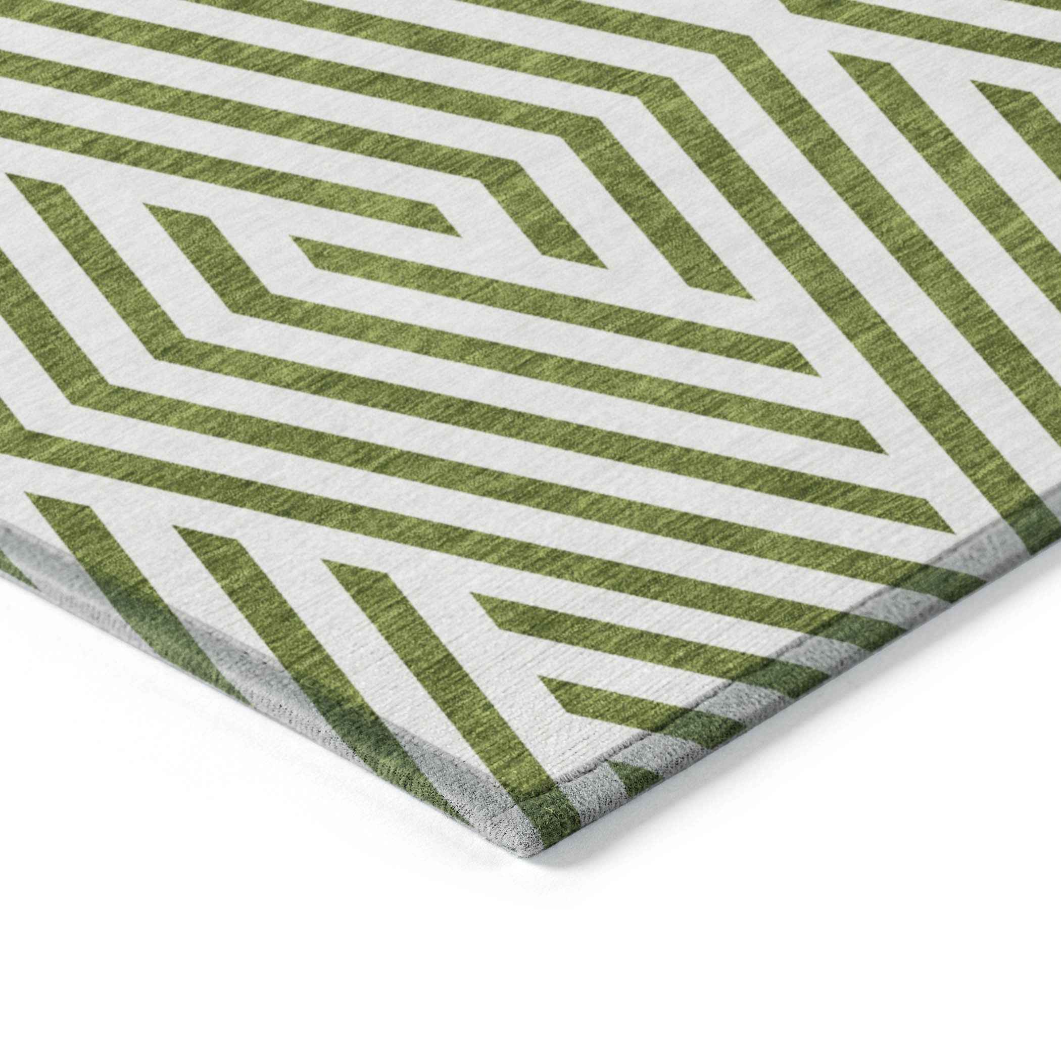 3' X 5' Lime Green and White Geometric Washable Non Skid Indoor Outdoor Area Rug