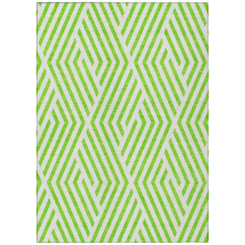 8' X 10' Lime Green and White Geometric Washable Non Skid Indoor Outdoor Area Rug