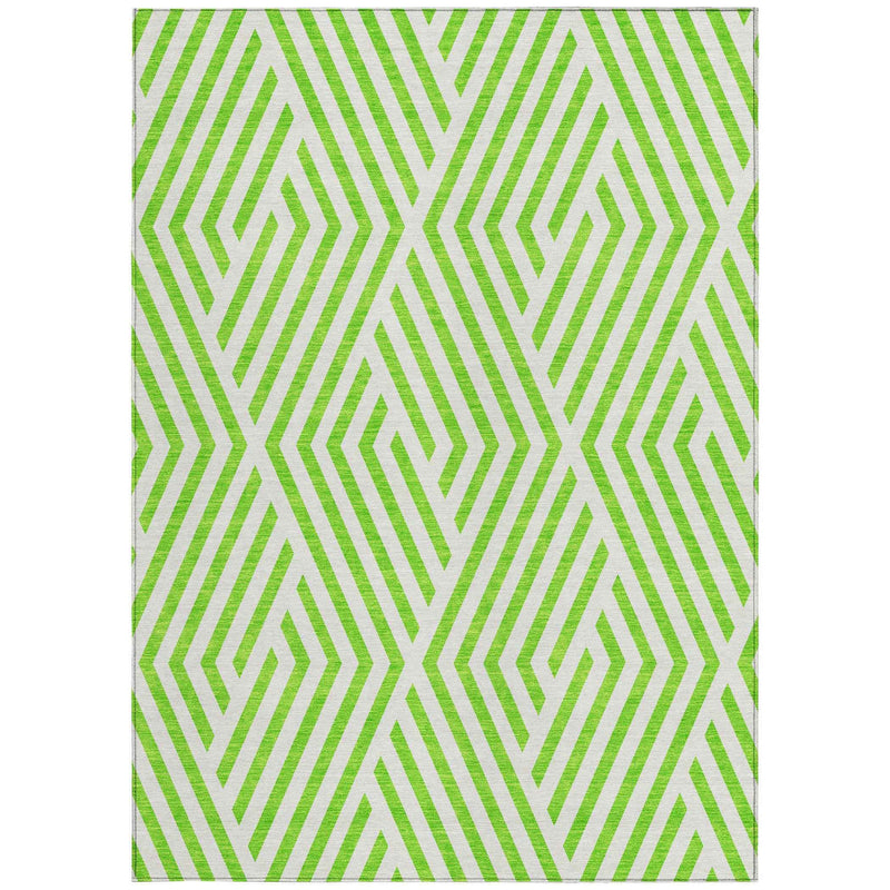 8' X 10' Lime Green and White Geometric Washable Non Skid Indoor Outdoor Area Rug