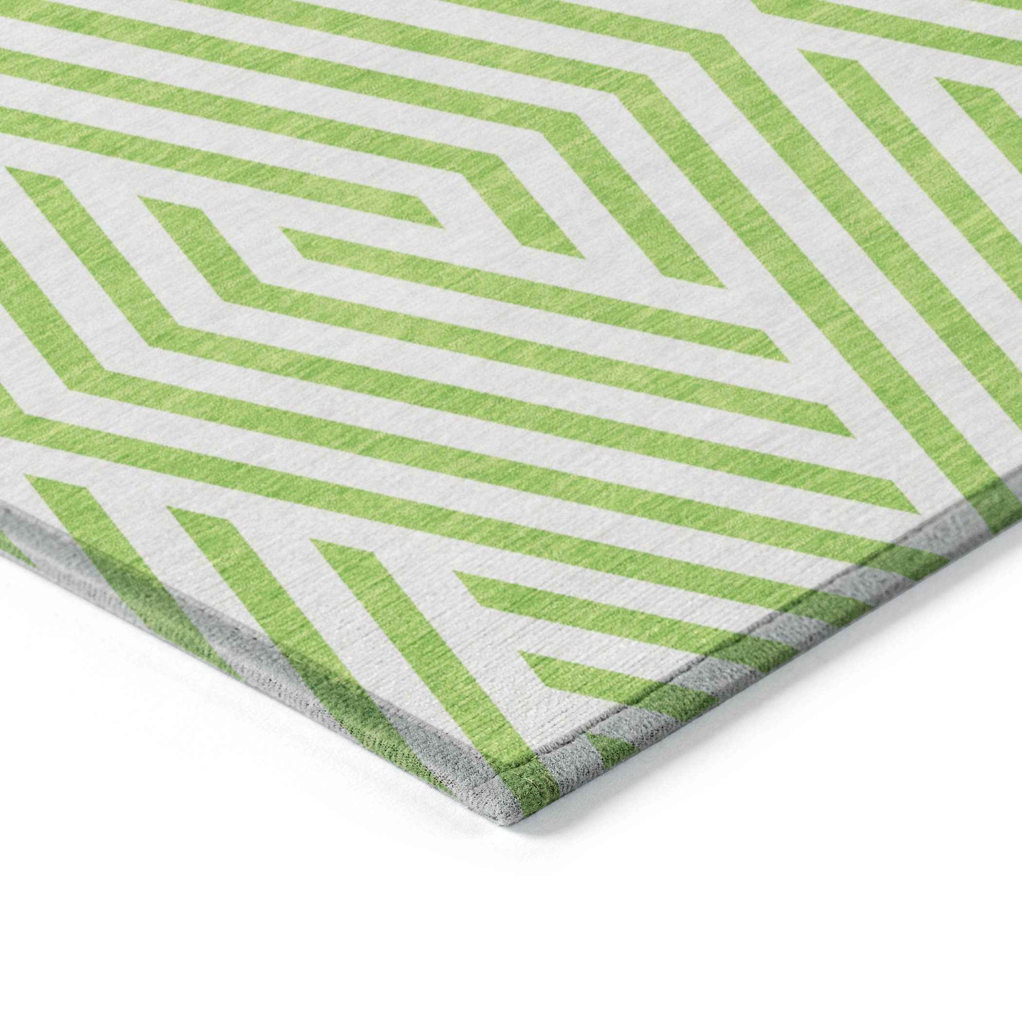 8' X 10' Lime Green and White Geometric Washable Non Skid Indoor Outdoor Area Rug