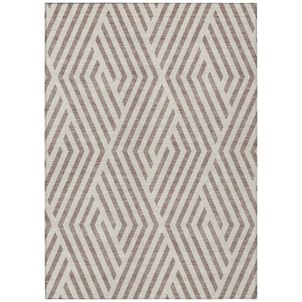 5' X 8' Taupe and Ivory Geometric Washable Non Skid Indoor Outdoor Area Rug