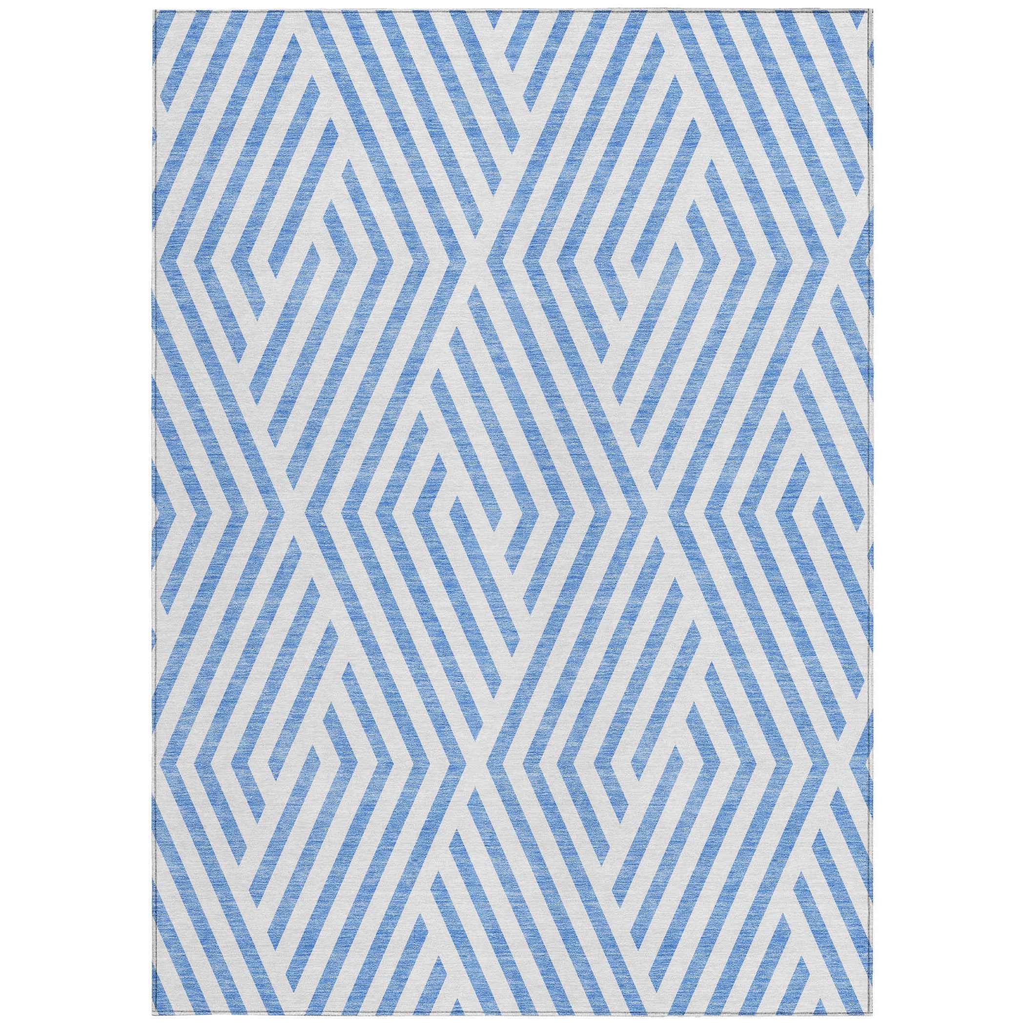 3' X 5' Blue and Ivory Geometric Washable Non Skid Indoor Outdoor Area Rug