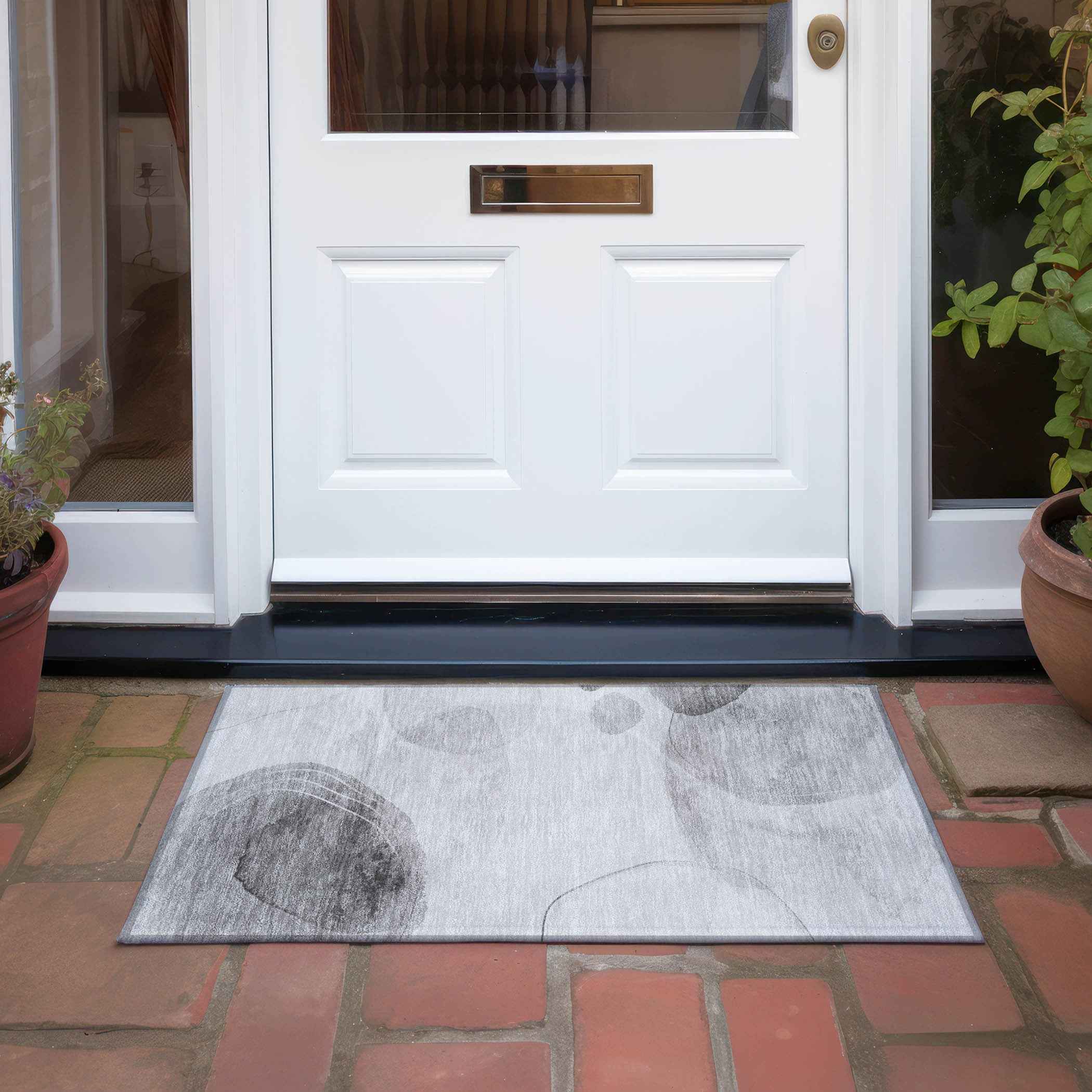 2' X 3' Gray and Light Gray Abstract Washable Non Skid Indoor Outdoor Area Rug