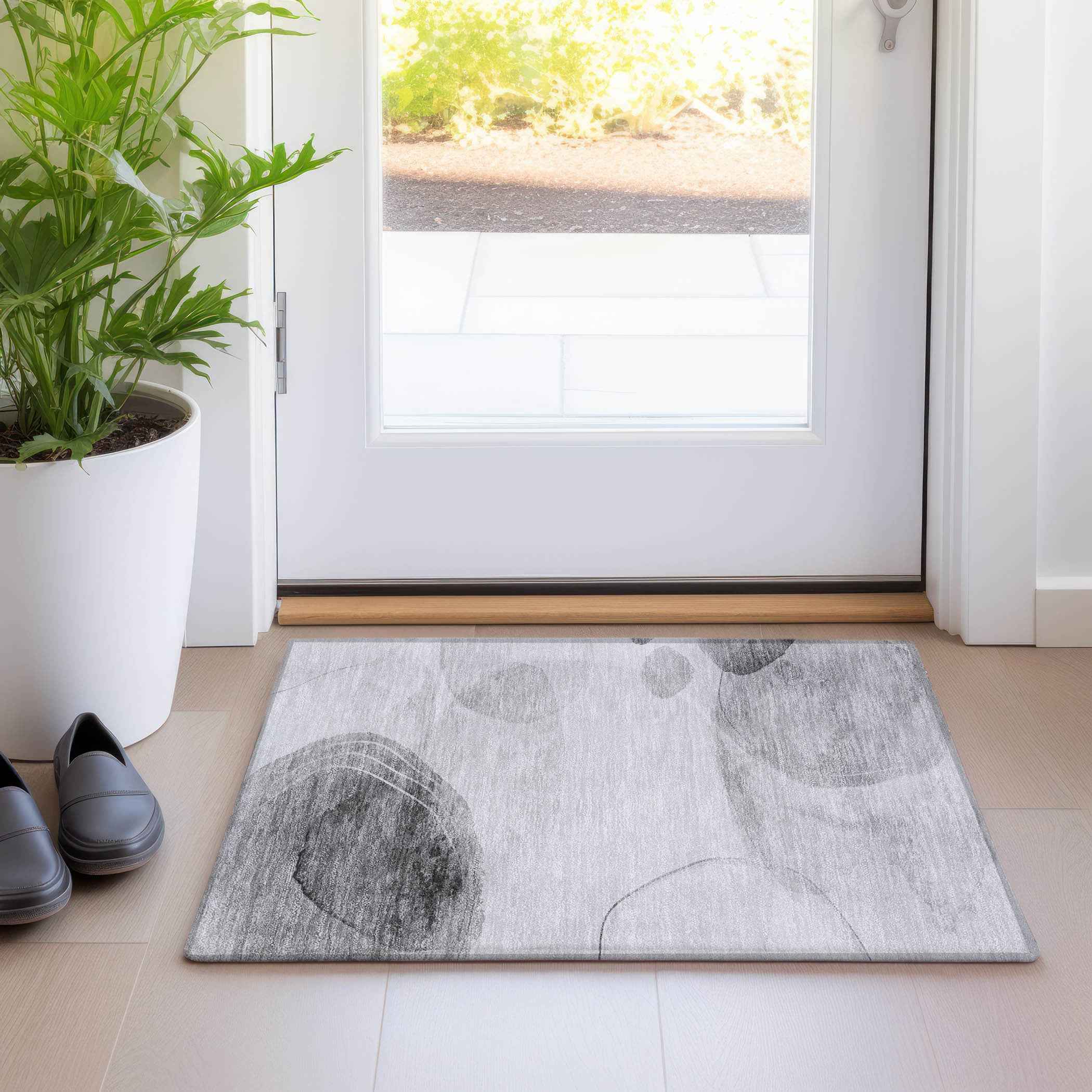 2' X 3' Gray and Light Gray Abstract Washable Non Skid Indoor Outdoor Area Rug