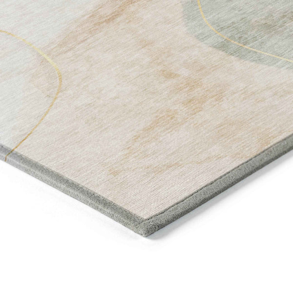 8' X 10' Beige and Green Abstract Washable Non Skid Indoor Outdoor Area Rug