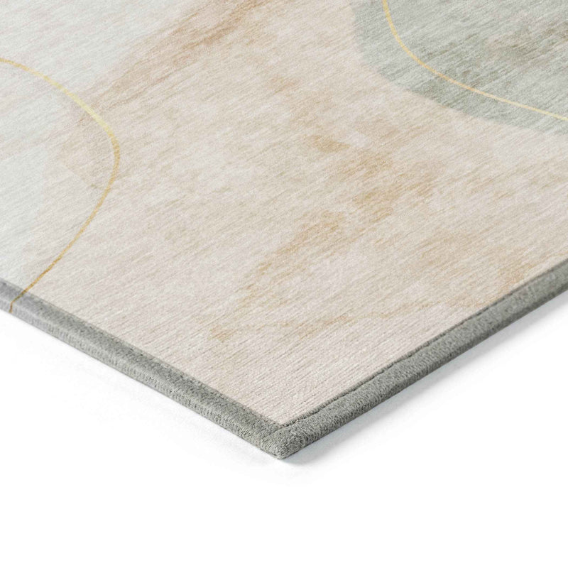 8' X 10' Beige and Green Abstract Washable Non Skid Indoor Outdoor Area Rug