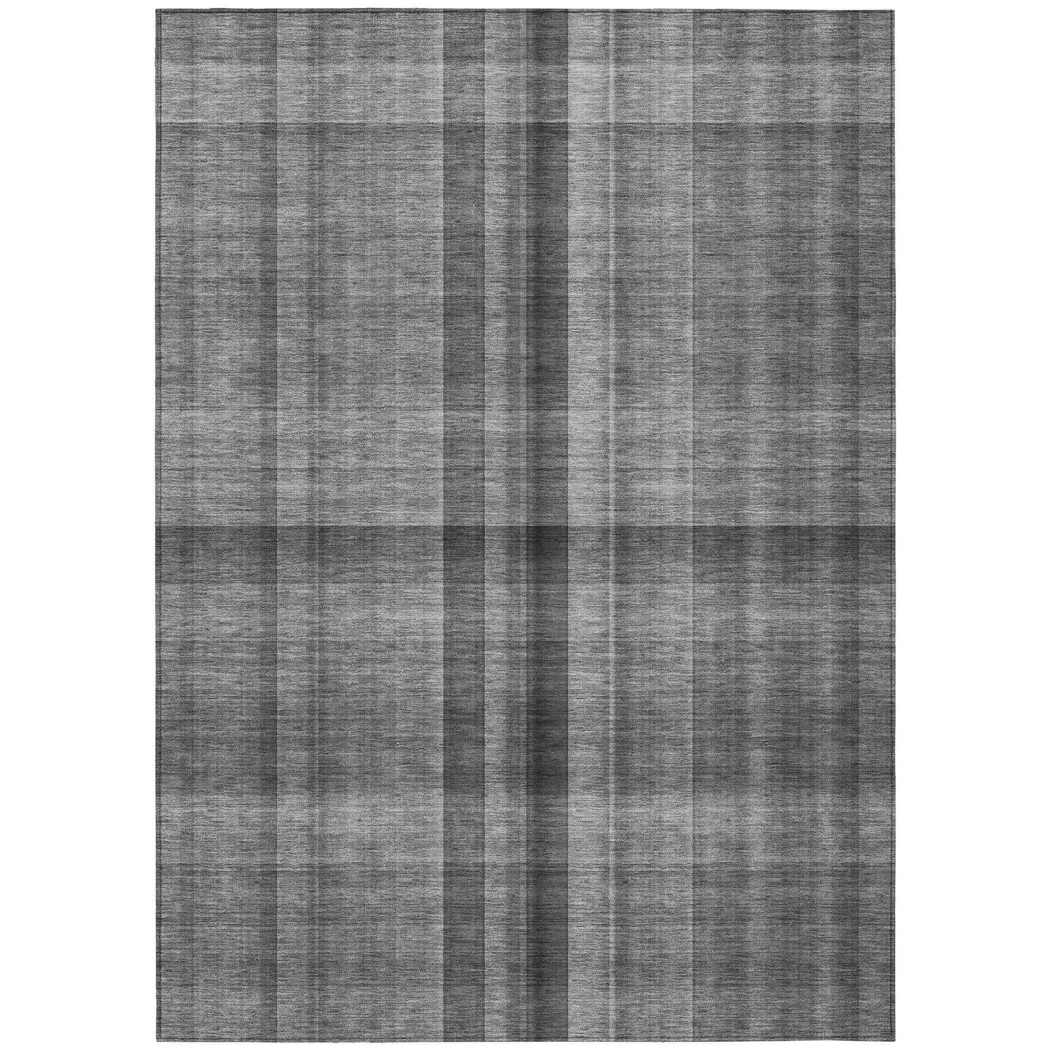 8' X 10' Gray Plaid Washable Non Skid Indoor Outdoor Area Rug