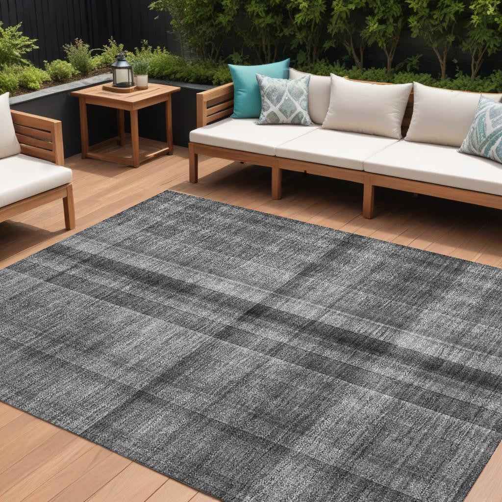 8' X 10' Gray Plaid Washable Non Skid Indoor Outdoor Area Rug