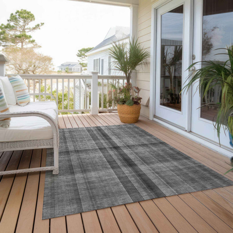 8' X 10' Gray Plaid Washable Non Skid Indoor Outdoor Area Rug