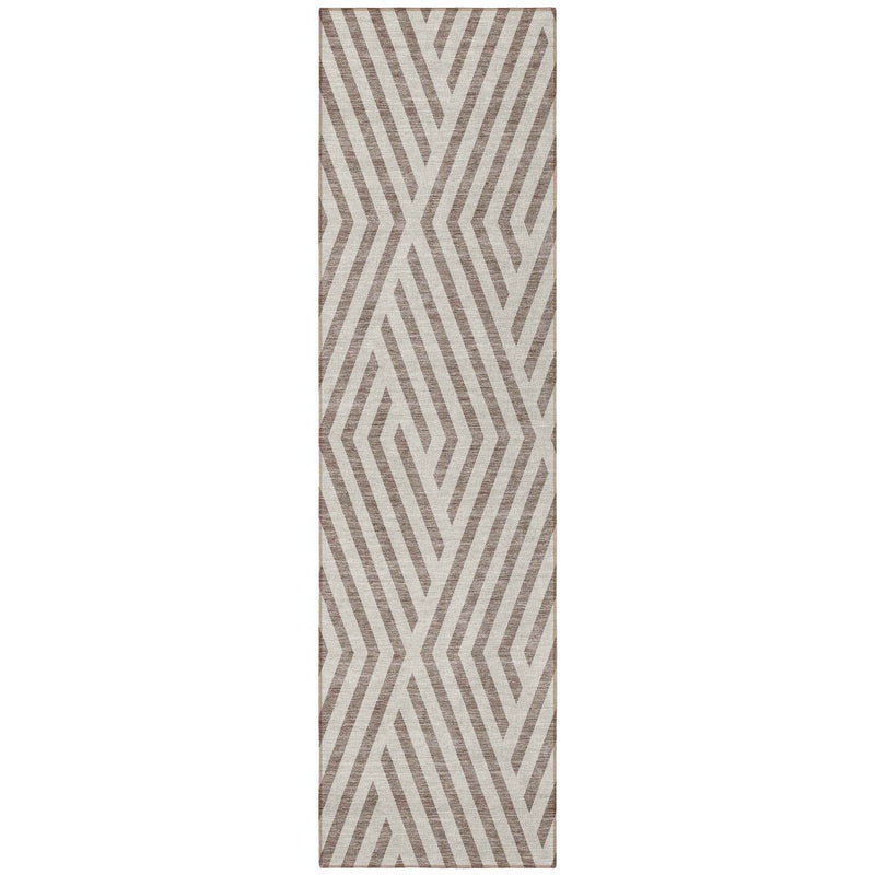 8' Runner Taupe and Ivory Geometric Washable Non Skid Indoor Outdoor Runner Rug