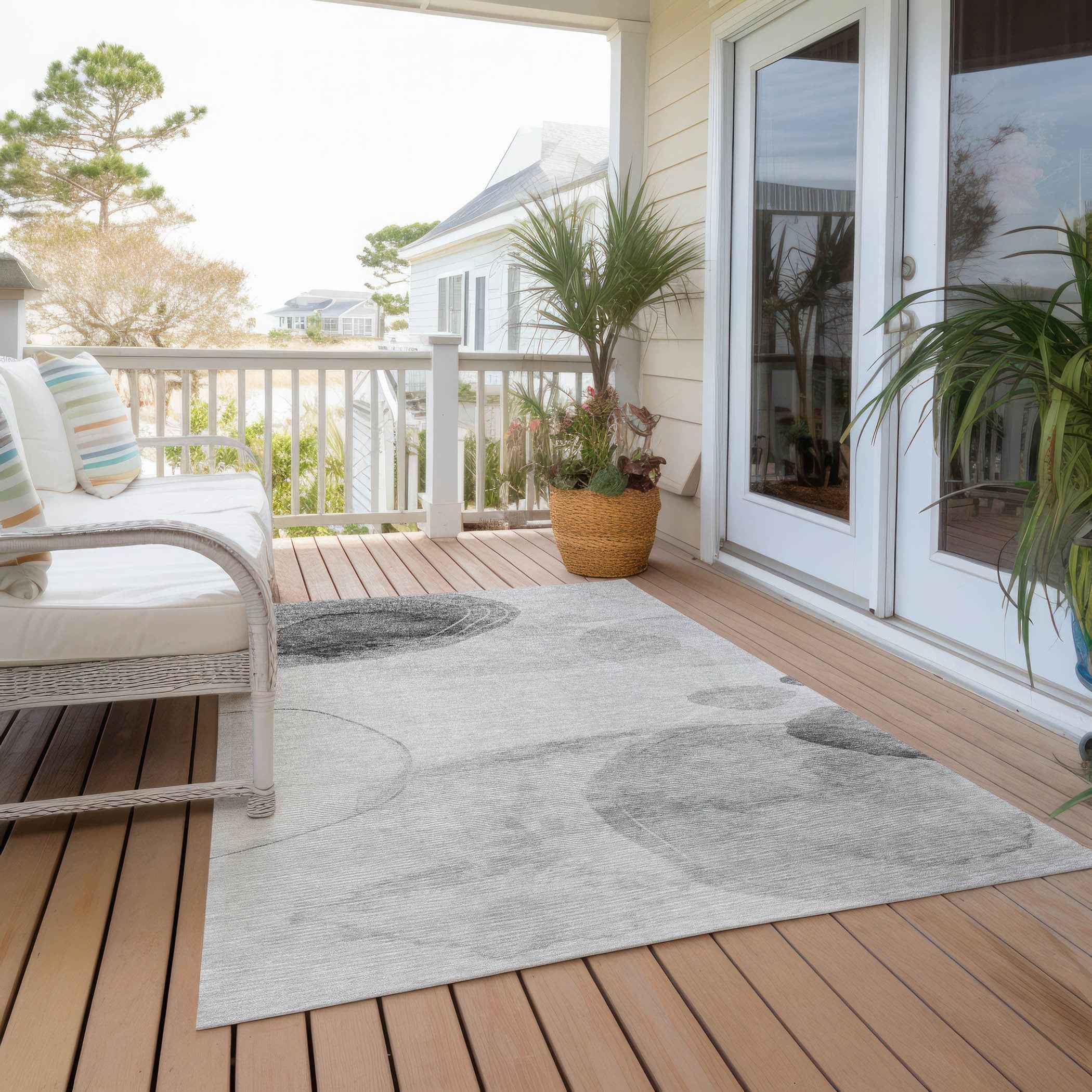 10' X 14' Gray and Light Gray Abstract Washable Non Skid Indoor Outdoor Area Rug