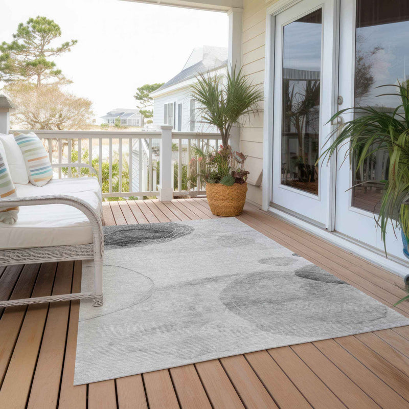 10' X 14' Gray and Light Gray Abstract Washable Non Skid Indoor Outdoor Area Rug