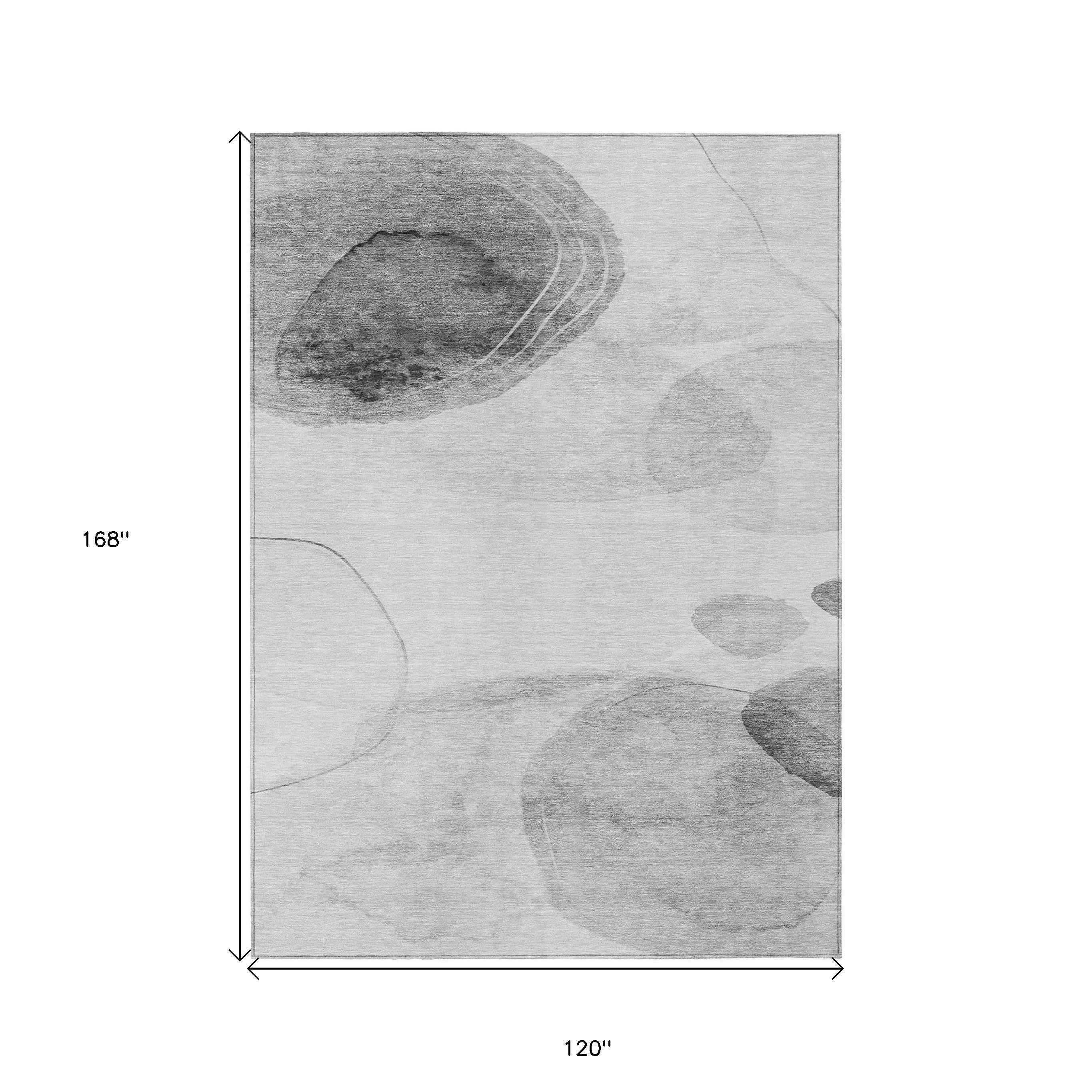 10' X 14' Gray and Light Gray Abstract Washable Non Skid Indoor Outdoor Area Rug