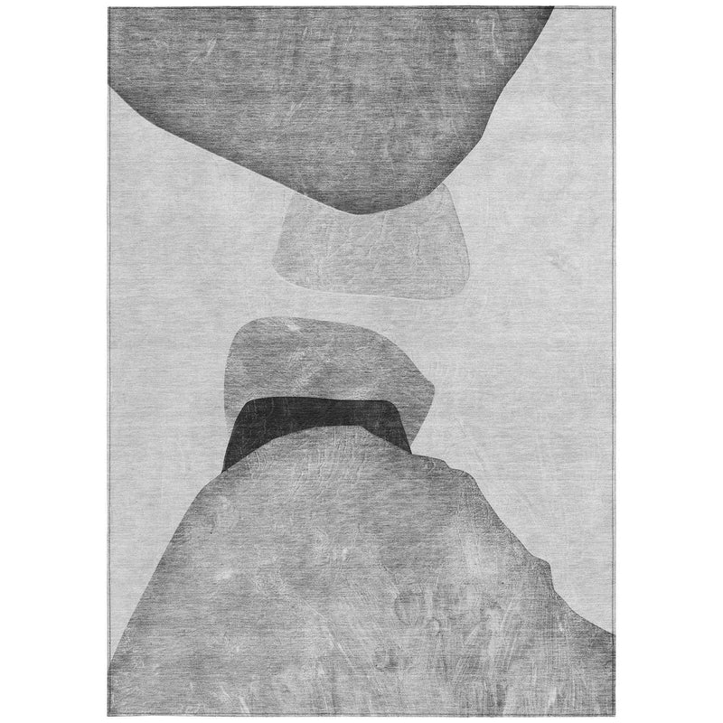 3' X 5' Gray And Black Abstract Washable Indoor Outdoor Area Rug