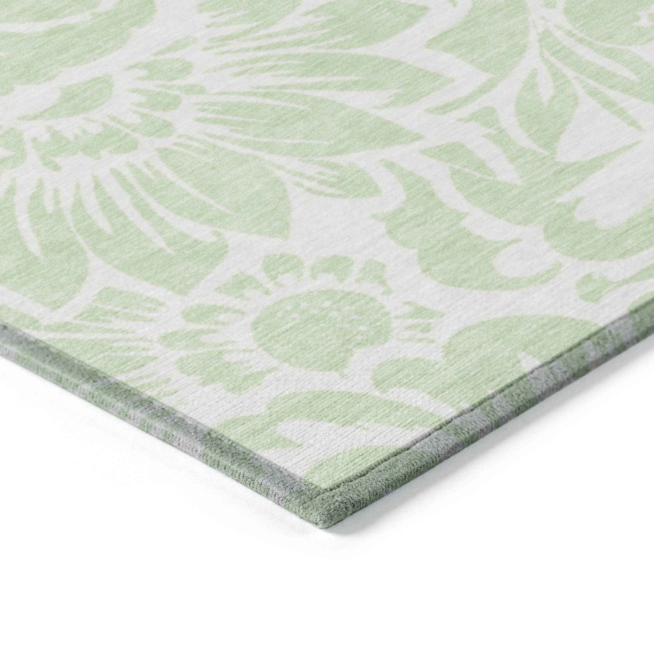 8' Runner Mint Green and Ivory Floral Washable Non Skid Indoor Outdoor Runner Rug