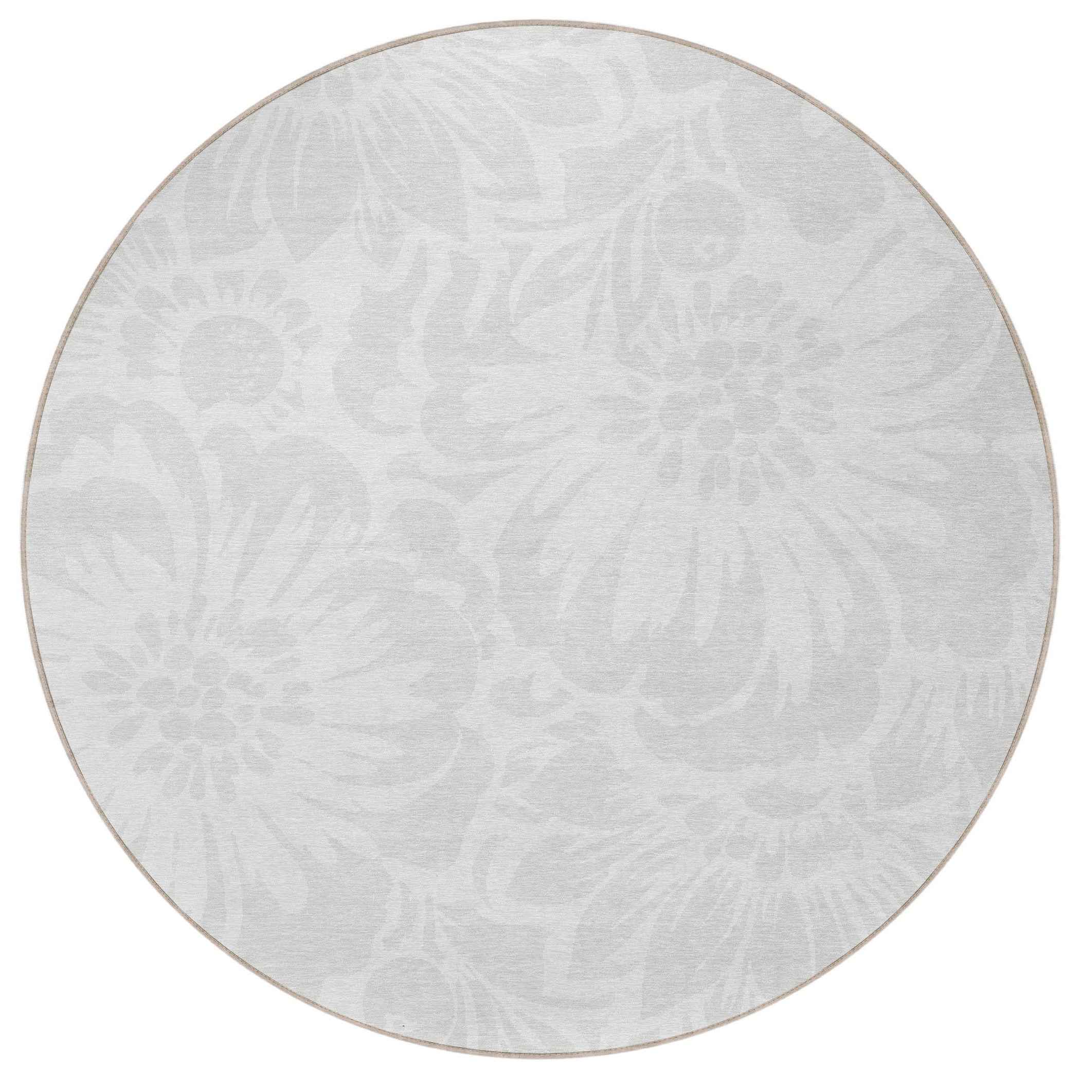 8' Round Ivory Round Floral Washable Non Skid Indoor Outdoor Area Rug