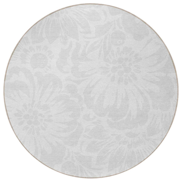 8' Round Ivory Round Floral Washable Non Skid Indoor Outdoor Area Rug