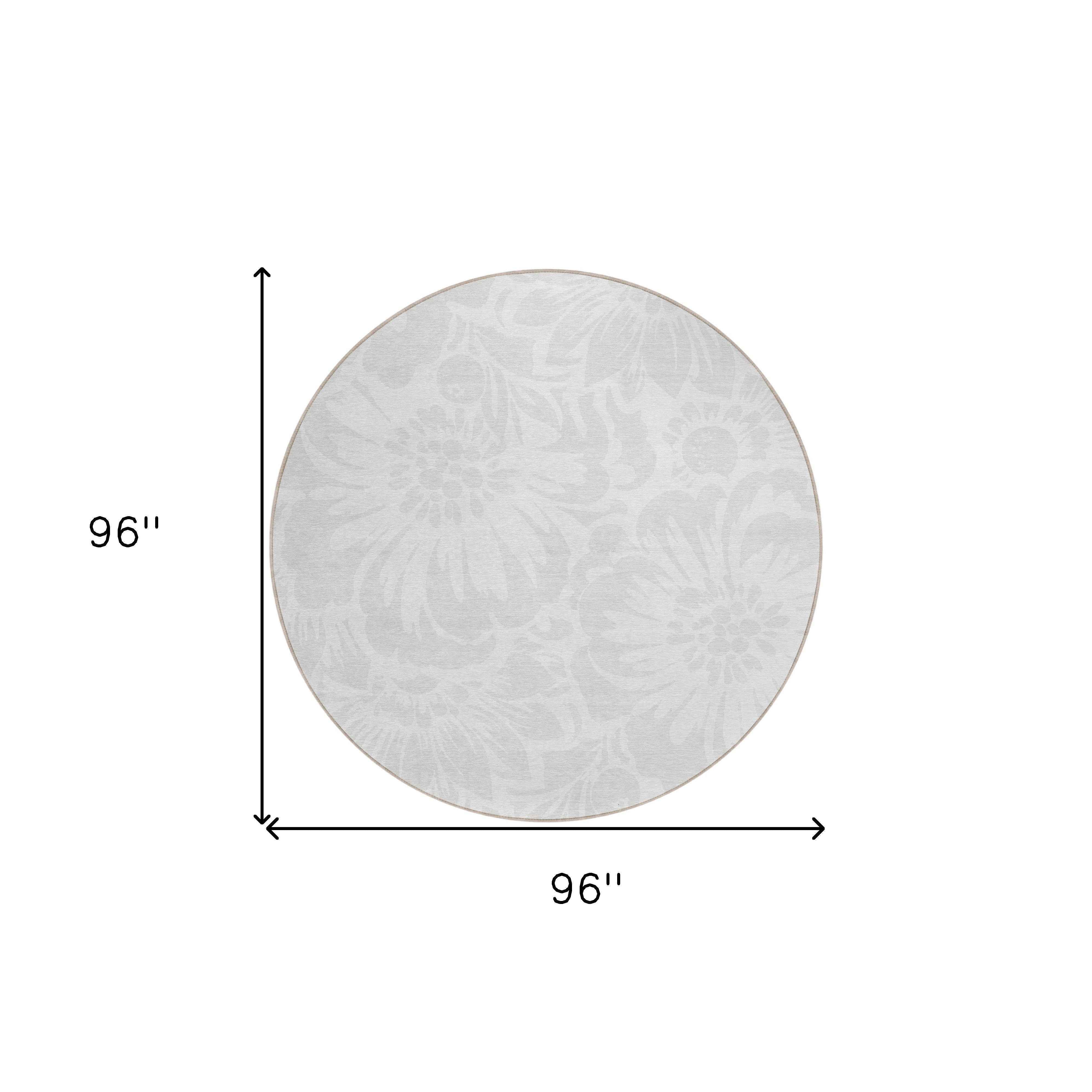 8' Round Ivory Round Floral Washable Non Skid Indoor Outdoor Area Rug