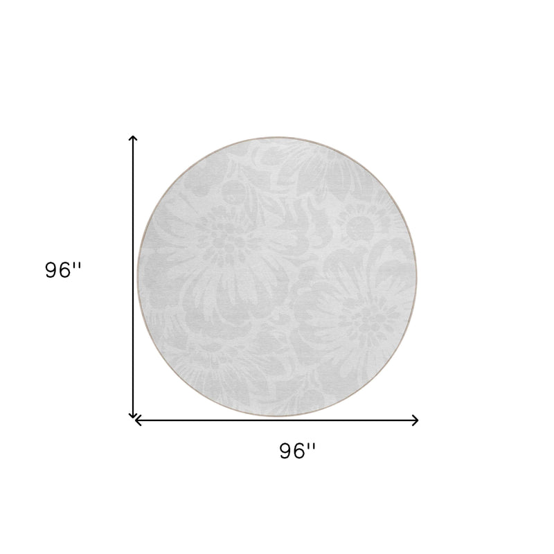 8' Round Ivory Round Floral Washable Non Skid Indoor Outdoor Area Rug