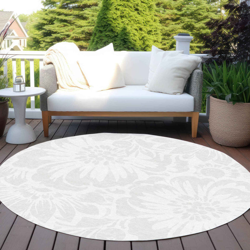 8' Round Ivory Round Floral Washable Non Skid Indoor Outdoor Area Rug