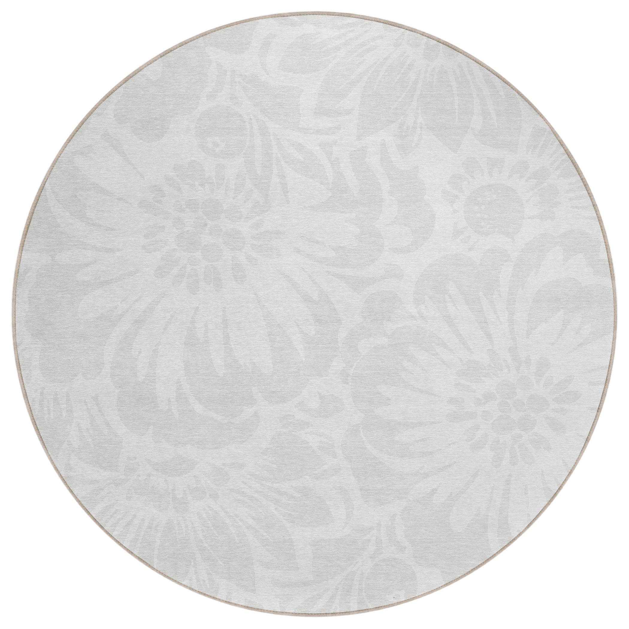 8' Round Ivory Round Floral Washable Non Skid Indoor Outdoor Area Rug