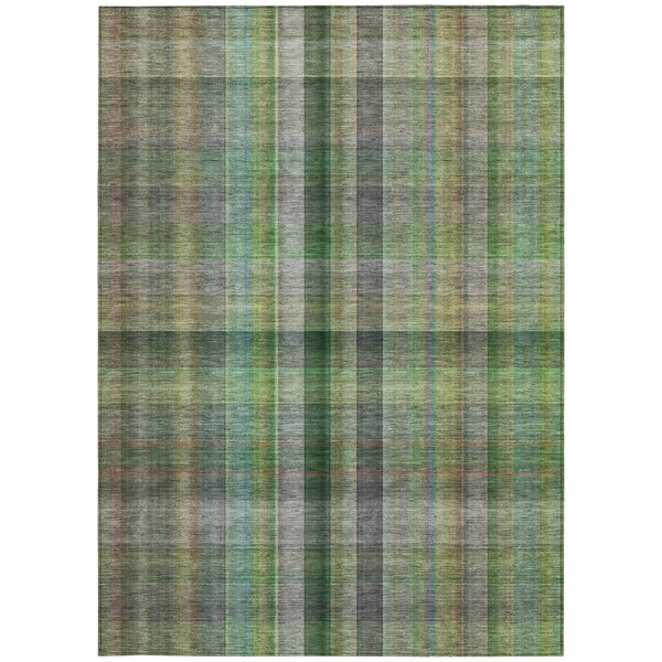 5' X 8' Green Plaid Washable Non Skid Indoor Outdoor Area Rug