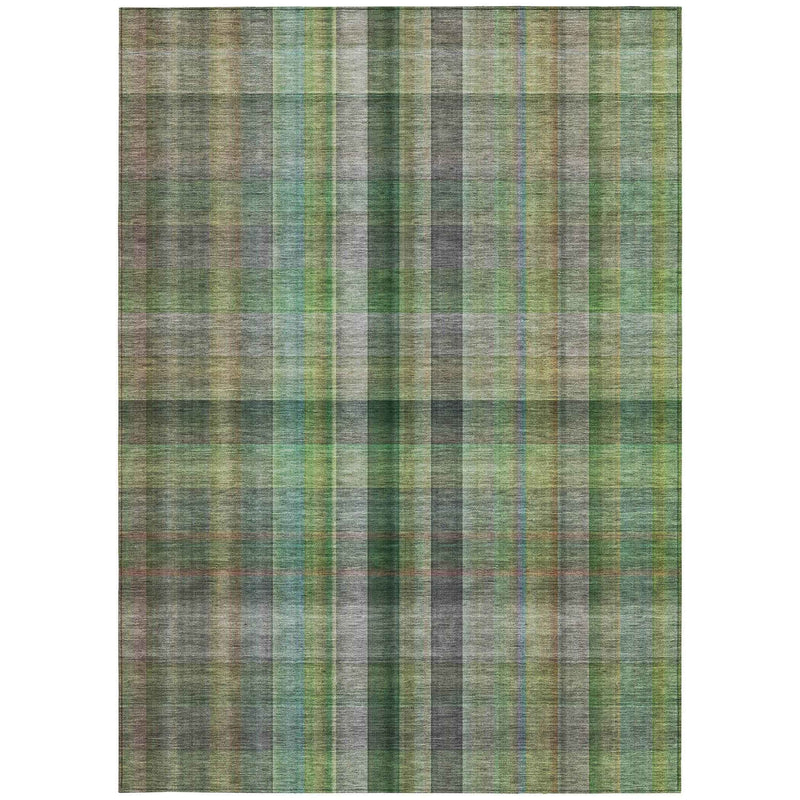 5' X 8' Green Plaid Washable Non Skid Indoor Outdoor Area Rug
