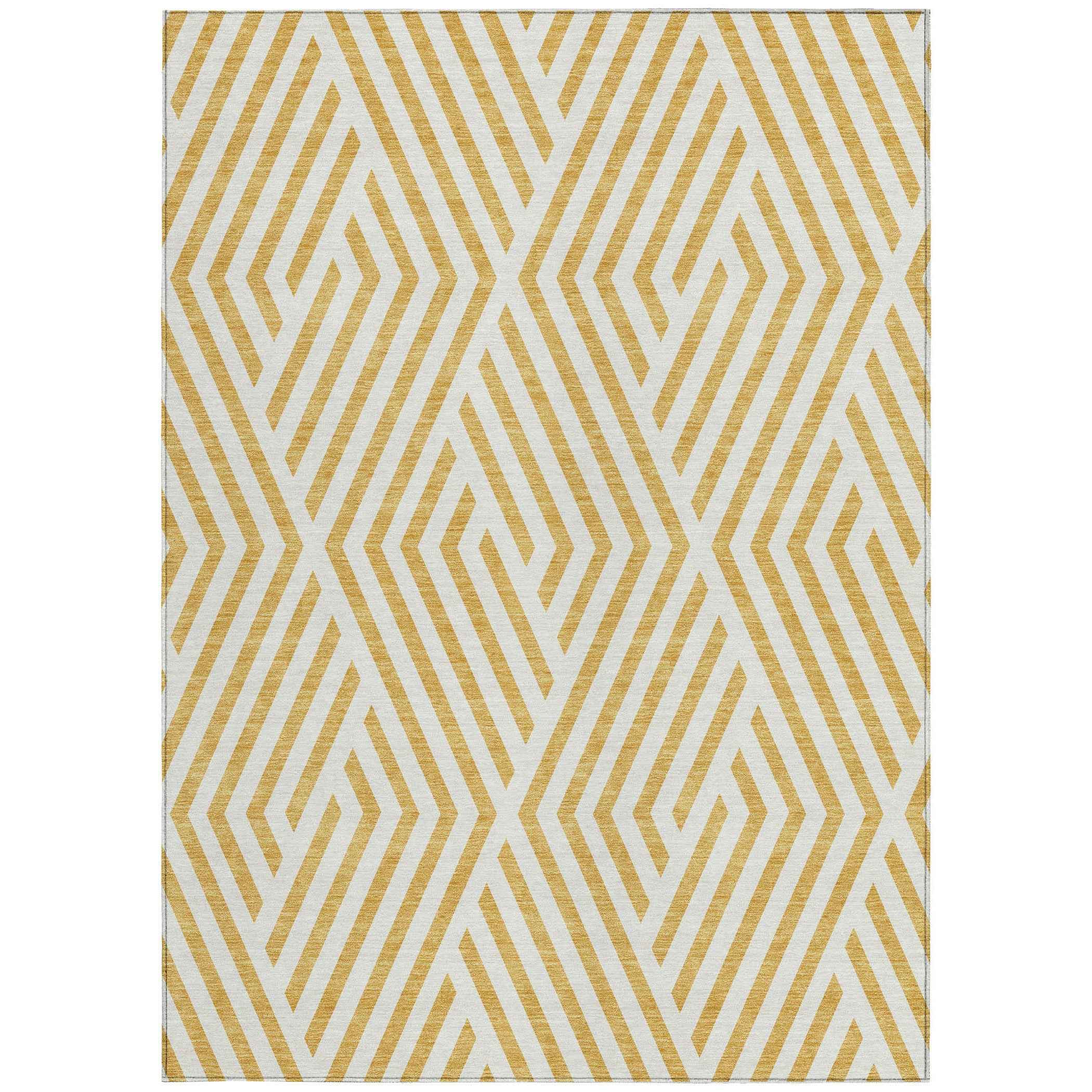 10' X 14' Gold and White Geometric Washable Non Skid Indoor Outdoor Area Rug
