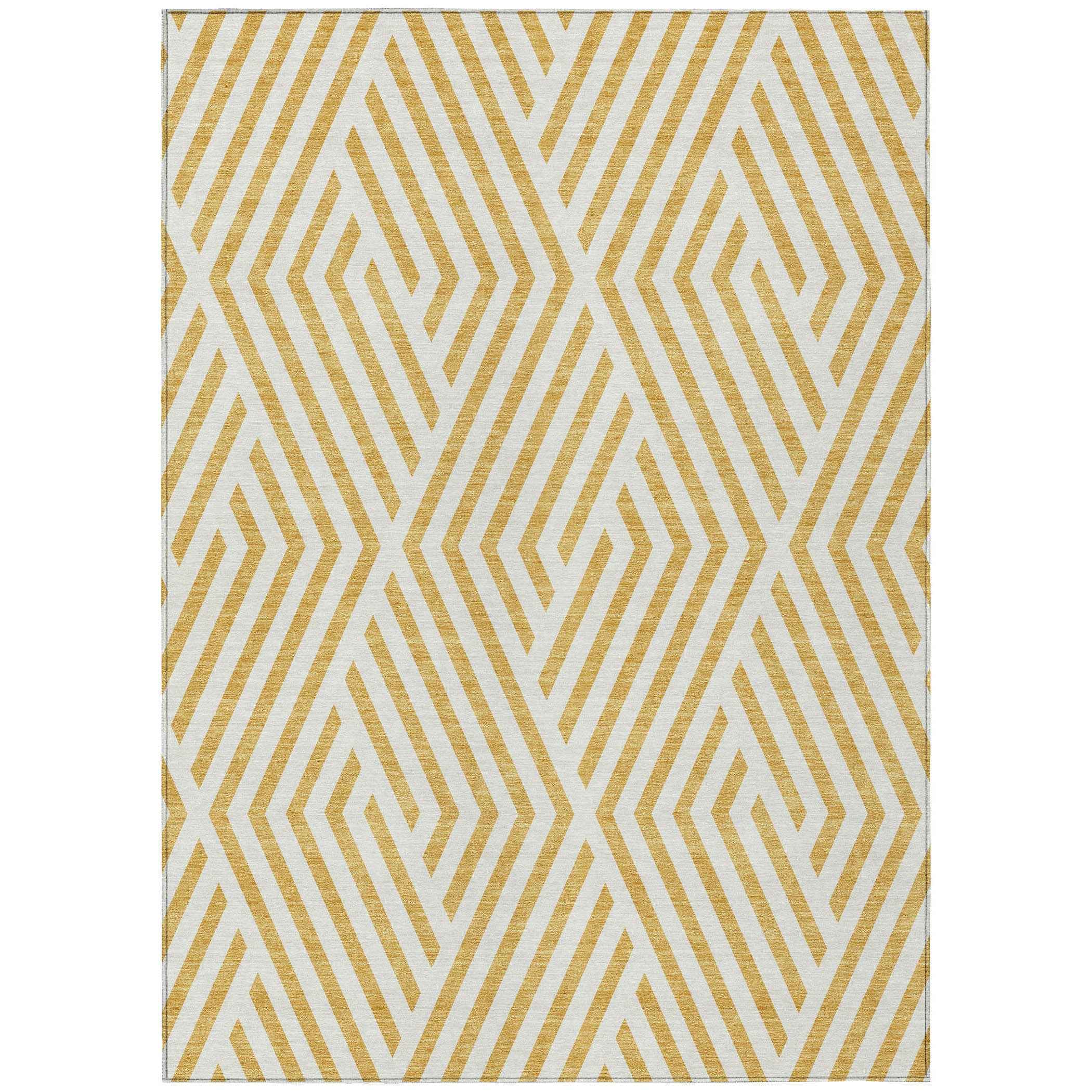 10' X 14' Gold and White Geometric Washable Non Skid Indoor Outdoor Area Rug