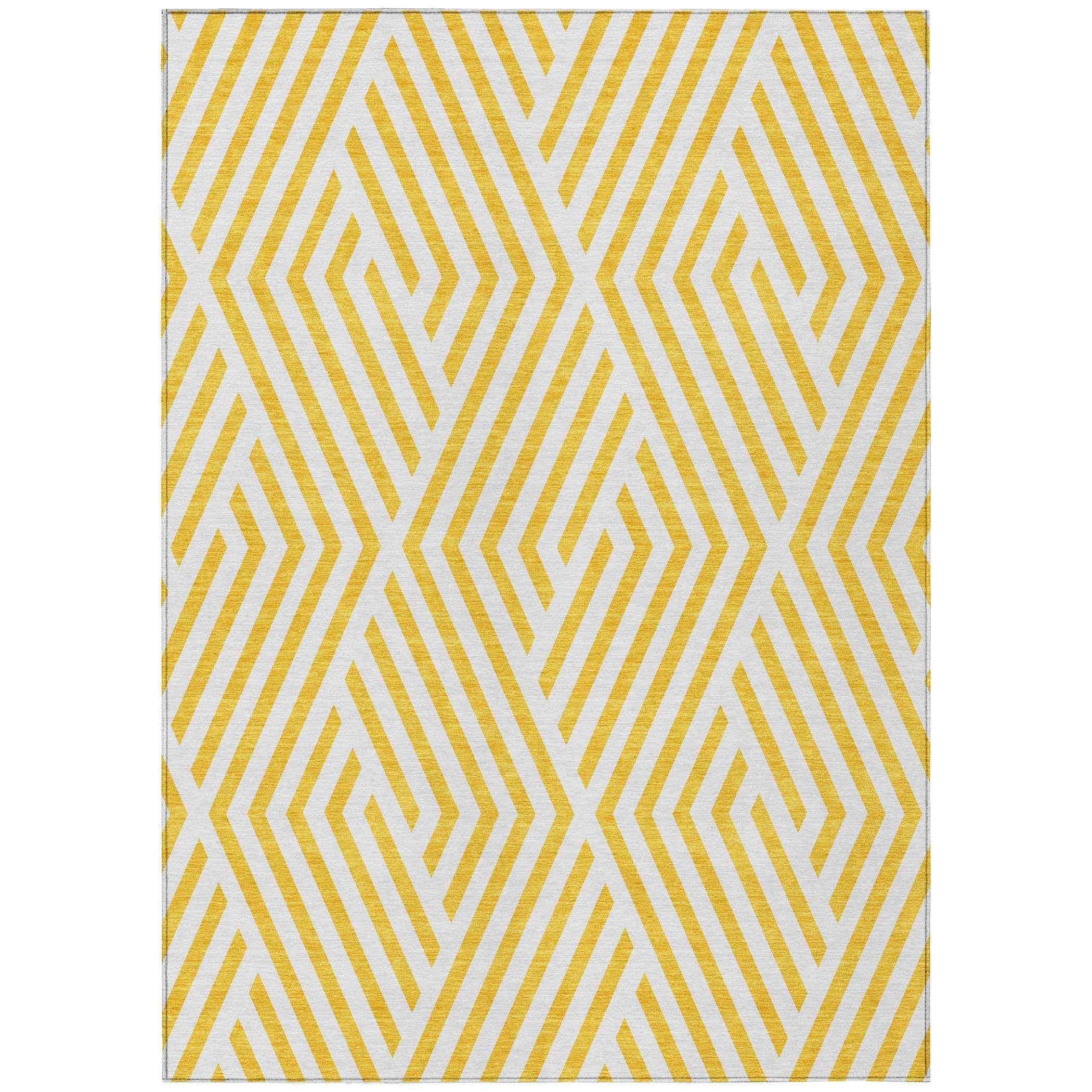 10' X 14' Gold And White Geometric Washable Indoor Outdoor Area Rug