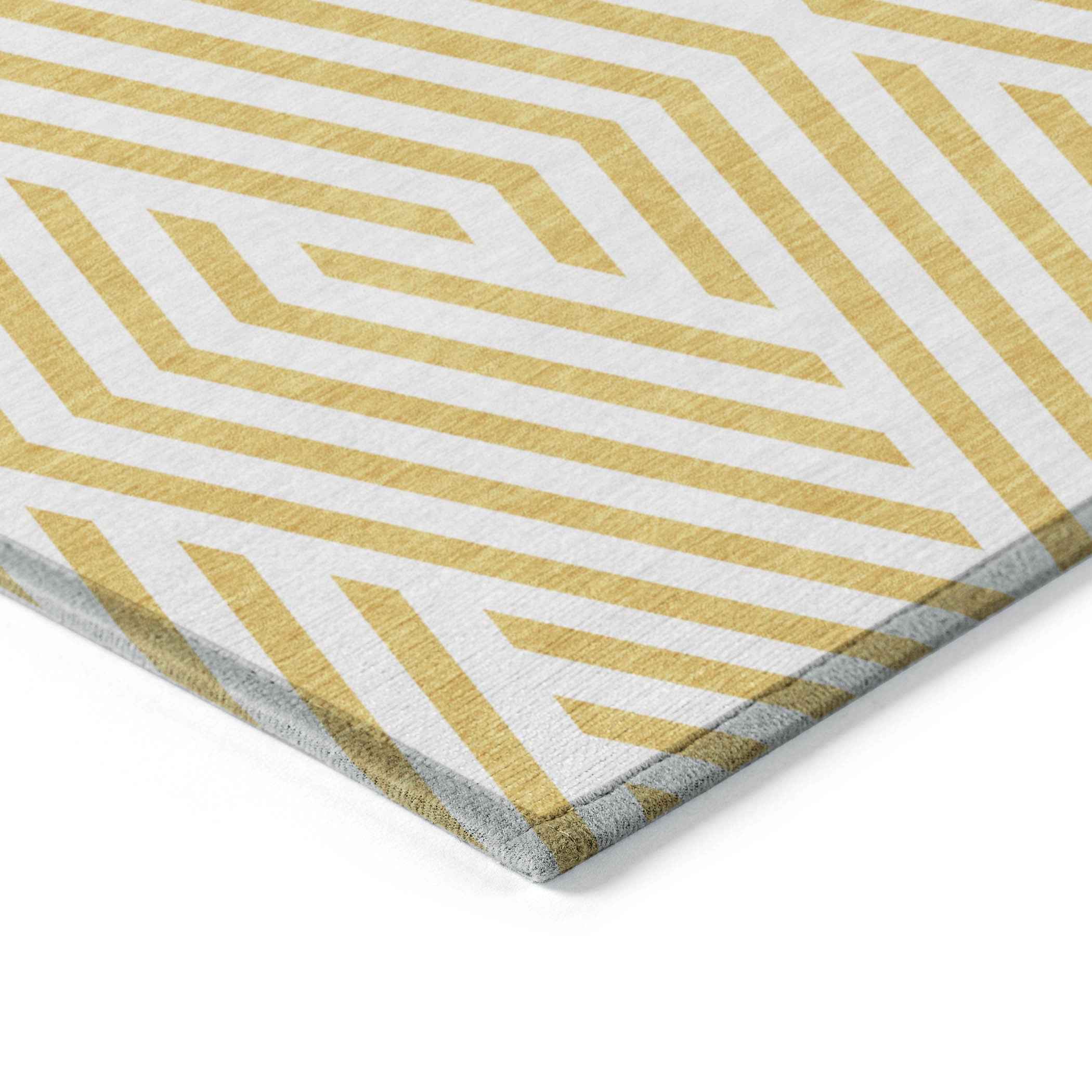 10' X 14' Gold And White Geometric Washable Indoor Outdoor Area Rug