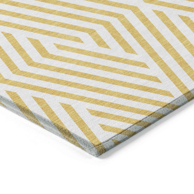 10' X 14' Gold And White Geometric Washable Indoor Outdoor Area Rug