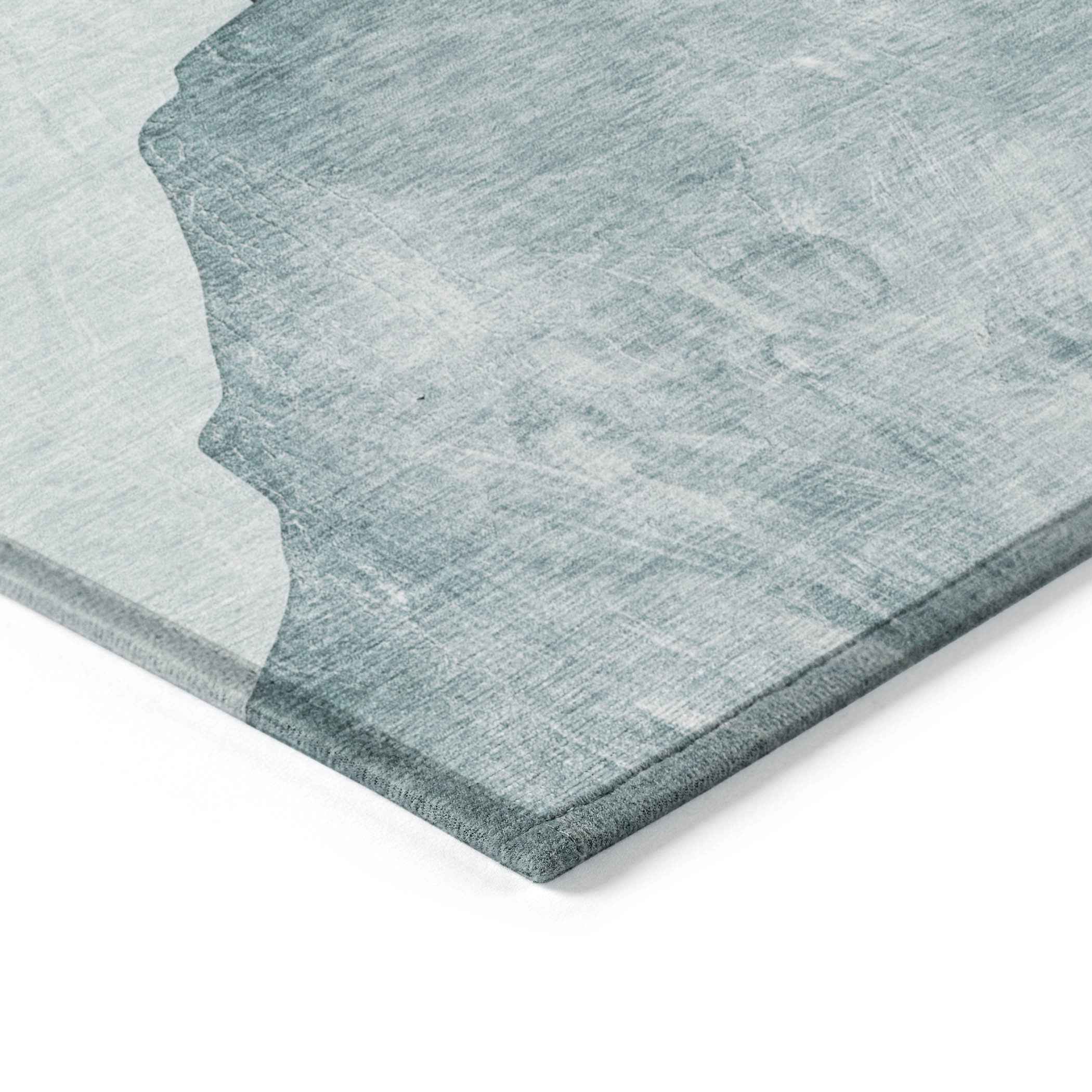 10' X 14' Ivory Teal and Gray Abstract Washable Non Skid Indoor Outdoor Area Rug