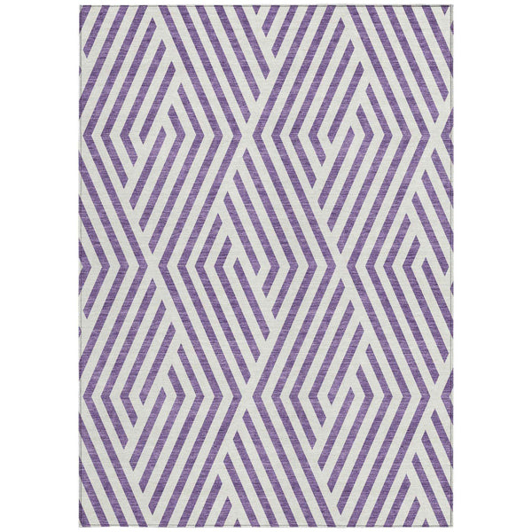 8' X 10' Purple and White Geometric Washable Non Skid Indoor Outdoor Area Rug