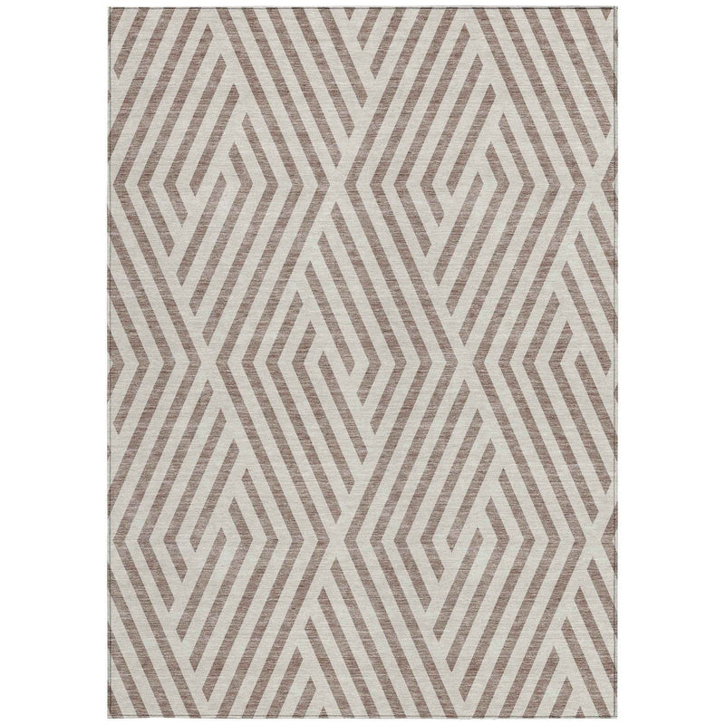 9' X 12' Taupe and Ivory Geometric Washable Non Skid Indoor Outdoor Area Rug