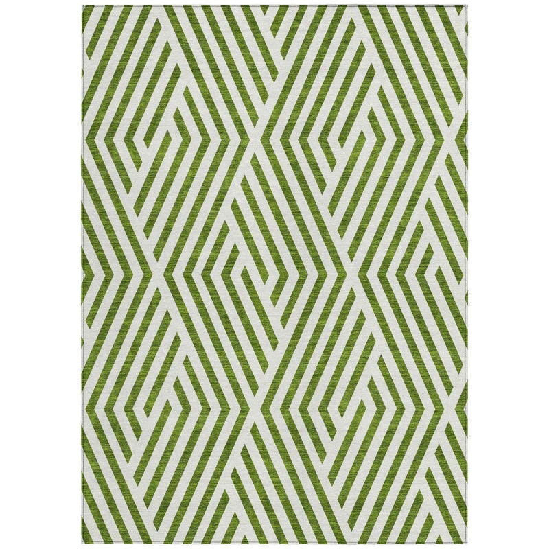 8' X 10' Lime Green and White Geometric Washable Non Skid Indoor Outdoor Area Rug