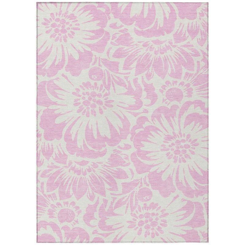 3' X 5' Pink and Ivory Floral Washable Non Skid Indoor Outdoor Area Rug